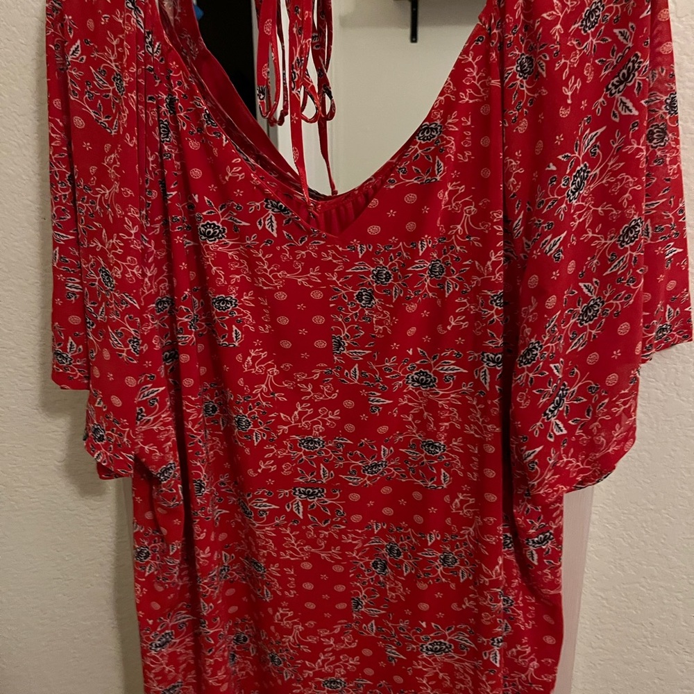 Women’s red flutter sleeve blouse-3x